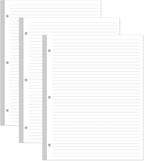 (3-Pack) 3-Hole Line Paper Refills, Letter Size Loose-Leaf Paper, 300 Sheets/600 Pages, 100gsm White Paper, 8.5'' x 11''