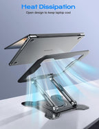 JCZT Adjustable Laptop Stand for Desk, 360° Rotating Base Ergonomic Computer Stand, Laptop Riser Foldable Protable for Office Home Fits Compatible with MacBook Pro/Air Notebook up to 10-16" Black
