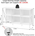 Adompacat Horizontal Bookshelf Bookcase,6 Cube Storage Organizer with Open Shelf,47 Inch Industrial Low Wide Wood and Metal Cubby Shelf,Long Shelving Unit for Home Office Living Room(White,6 Cube)