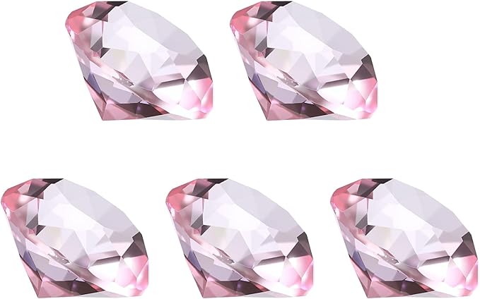 PATIKIL 5 Pcs Diamond Crystal Paperweight, 30mm / 1.18 Inch Crystal Paperweight Paper Weight for Home Office Desktop Table Decor Wedding Party Jewelry Ornaments, Pink