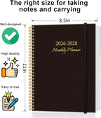 2026-2028 Monthly Planner, Three Years Calendar from January 2026 - December 2028 with Spiral Binding, Inner Pocket, Elastic Closure, 38 Month Planner for Home | School | Office, 8.5" x 11", Black