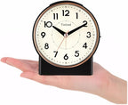 Tinload 4.3" Retro Analog Alarm Clock, Vintage Decor, No Ticking Silent, Easy to Set, Gradual Rise Alarm, On/Off Switch on Side, Gentle Wake, Snooze, Lighted on Demand, Battery Operated, Retro Black