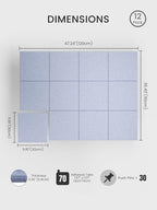 Bumusty Large Cork Board 47"x35" Alternative - 12 Pack Felt Wall Tiles with 70 Safe Removable Adhesive Tabs, 30 Pushpins, Cork Boards for Walls Pin Board Bulletin Board Office Decor (Soft Periwinkle)