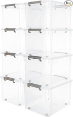 Citylife 58.1 QT Plastic Storage Bins with Latching Lids Stackable Storage Containers for Organizing Large Clear Storage Box for Garage, Closet, Kitchen, 8 Packs