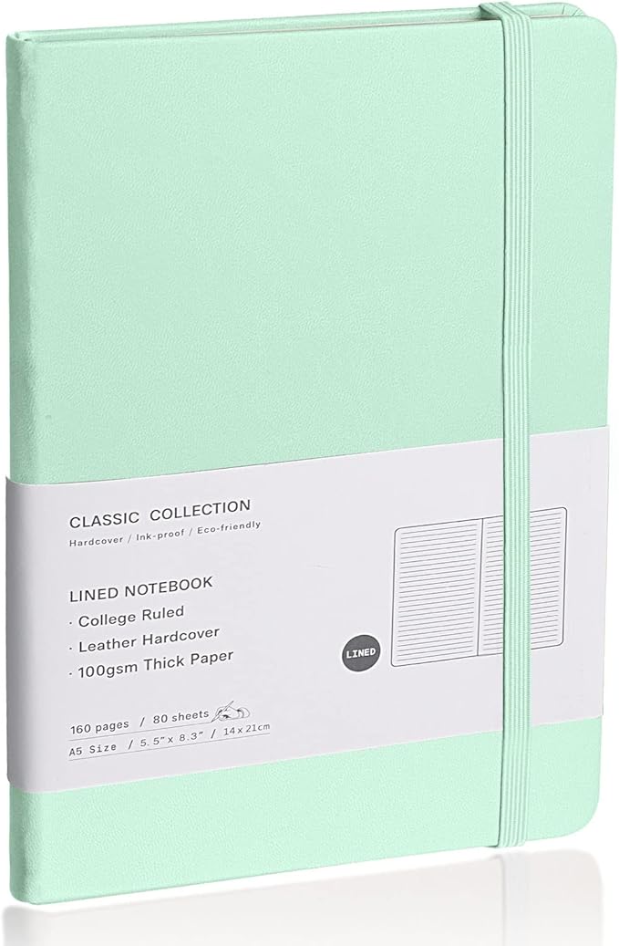 EMOMAS Lined Journal Notebook – Hardcover Notebook for Men & Women – Journals for Writing, Work, School, Home & Daily Notes, 160 Pages – Medium A5, 5.7"x8", 100 gsm Thick Paper (Eggshell Green)