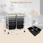 Happygrill 12-Drawer Rolling Storage Cart, Multipurpose Organizer Cart for Home Office School, Utility Cart with Wheels (Black Gradient)