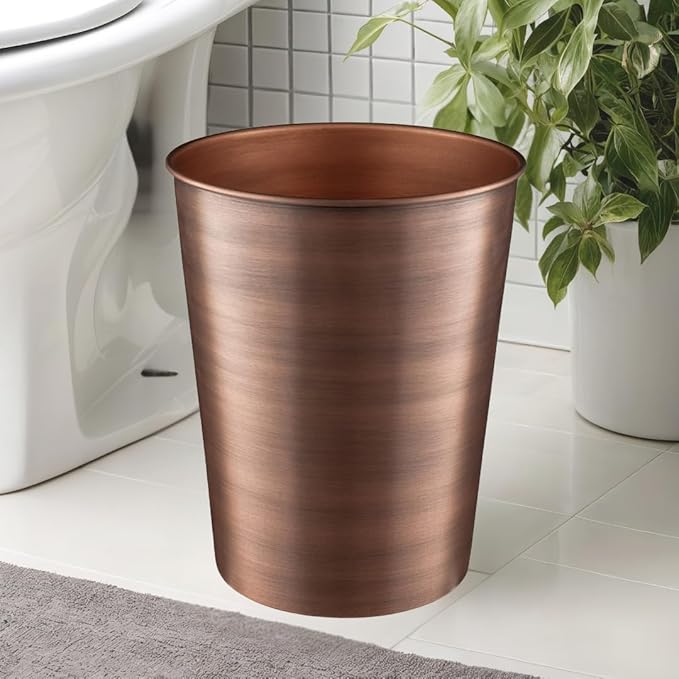 Monarch Abode Metal Bathroom Trash Can – Waste Basket for Bedroom, Office Desk, & Dorm, Handcrafted, Durable Decorative Antique Copper Small Trash Can Bathroom Garbage Bin Wastebasket