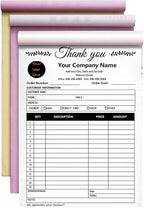 Custom Invoice Book in 3-Part /2-Part Receipt Book with Carbon Copies Personalized Carbonless Service Invoice Form Books Sales Order Book with Company Name Logo Address,C3-Thank You Receipt