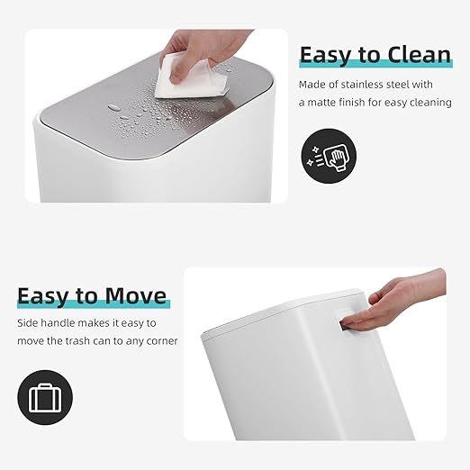 DYTesa 3 Gallon Rectangular Kitchen Trash Can - White Stainless Steel with Foot Pedal, Soft-Close Lid & Removable Inner Bucket, Suitable for Home/Office/Living Room