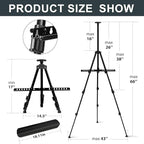 AROIC 4 Pack Art Painting Display Easel Stands,Portable Adjustable Aluminum Metal Tripod Artist Canvases Height from17 to 66 Inch Extra Sturdy forTable-Top/Floor Painting. Black with 4 Storage Bag