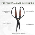 PERWIN Garden Flower Bonsai Scissors,Walnut Wide Handles Pruning Gardening Scissors Floral Shears for Gardening,Succulent Harvest, and Precision Plant Trimming Care