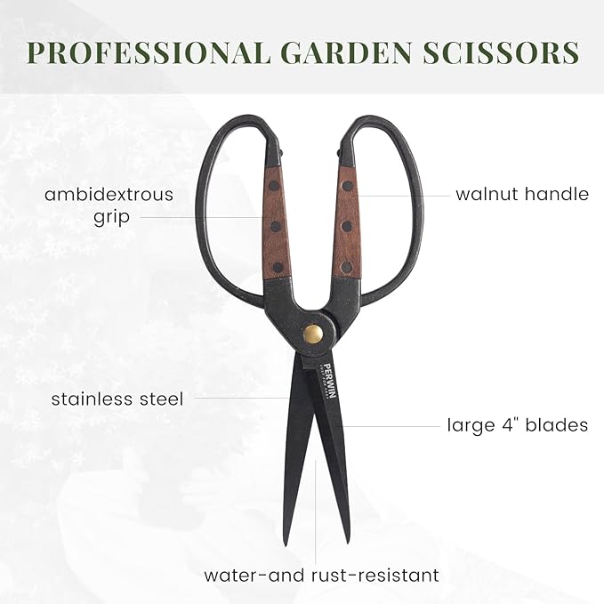 PERWIN Garden Flower Bonsai Scissors,Walnut Wide Handles Pruning Gardening Scissors Floral Shears for Gardening,Succulent Harvest, and Precision Plant Trimming Care