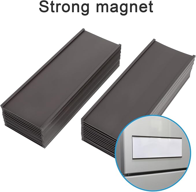 Eeoyu Magnetic Label Holders with Magnets Magnetic Data Card Holders with Clear Plastic Protectors for Metal Shelf, Whiteboard, Set of 30 (3 x 8 Inch)
