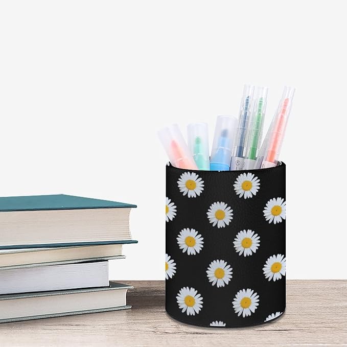 DIYYAO Personalize Sunflower Pattern Circular Pen Holder - Desk Pen Organizer Control Storage Box Makeup Brush Holder (D)