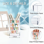 QYUVK I'm So Happy You're Here Acrylic Cosmetic Pencil Holder Cup, Funny Boho Pen Holder for Women, Home Office Classroom Desk Accessories, Inspirational Gifts for Daughter, Make up Brush Organizer