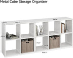 IRONMIX White Cube Storage Organizer, Metal Short Bookshelf with Storage, Modern 2 Tier Horizontal Bookshelf, Short Cabinet Display Case, Small Cube Bookcase for Home Office Library (White, 700+1037)