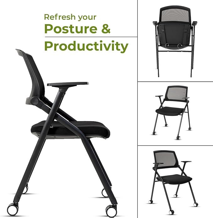 VACYOVKE 10 Pack Conference Room Chairs with Wheels and Sliding Armrest,Foldable Nesting Chair for Office School Church Waiting Room Black
