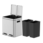 OUTLANE 30L Stainless Steel Double Compartment Trash Can, Foot Pedal, Soft Close Lid, Removable Buckets, Fingerprint Resistant, Home/Office/Bathroom Bin, 37.6x42.8x46.8cm