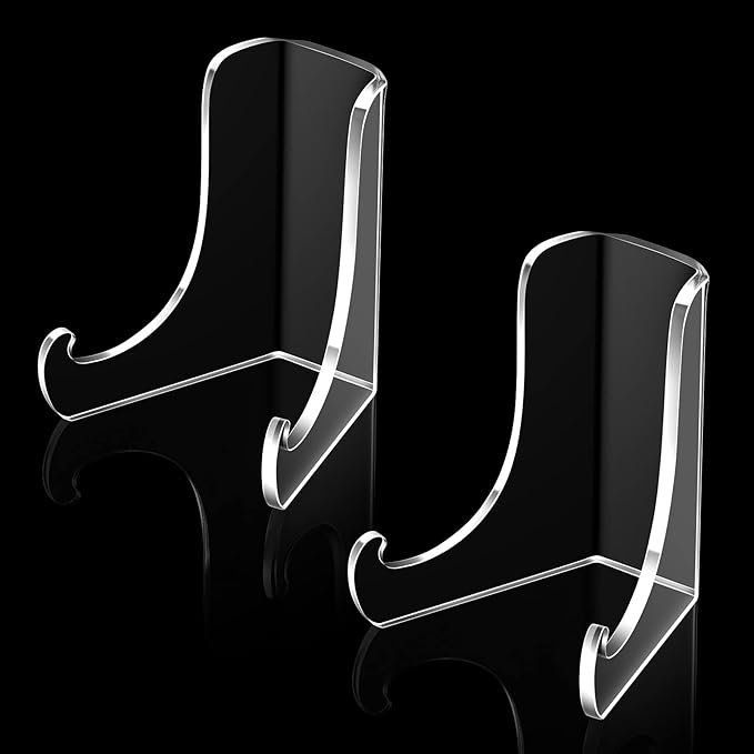 Chunful 2 Pieces Acrylic Plate Stands Clear Acrylic Easels Display Stands with Deep Support Shelves for Display Card Holder Photos Book Picture Table Top Holder Home Decors (3 x 2.6 x 2.2 Inch)