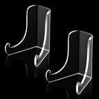 Chunful 2 Pieces Acrylic Plate Stands Clear Acrylic Easels Display Stands with Deep Support Shelves for Display Card Holder Photos Book Picture Table Top Holder Home Decors (3 x 2.6 x 2.2 Inch)