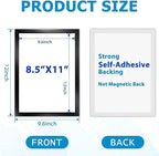 Magnetic Sign Holders 8.5 x 11 in, 8 Pack Clear Display Frames with Strong Magnetic Border, Self-Adhesive for Smooth Surfaces, Wall Mount Tool-Free Document & Poster Holder for Menus, Notices, Photos