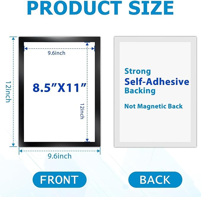 Magnetic Sign Holders 8.5 x 11 in, 8 Pack Clear Display Frames with Strong Magnetic Border, Self-Adhesive for Smooth Surfaces, Wall Mount Tool-Free Document & Poster Holder for Menus, Notices, Photos