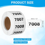 PATIKIL 0.8 x 1.6 Inch Inventory Number Sticker, 2 Roll 7001 to 8000 Consecutive Number Labels Self-Adhesive Labels Tag 1000 Stickers for Office Warehouse Numbering Classification, Black