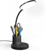 Vicsoon Desk Lamp, LED Desk Lamp for Home Office, Touch Table Lamp with 3 Color Modes 360° Adjustable Arm, Dimmable Desk Light with Pen Phone Holder, Black