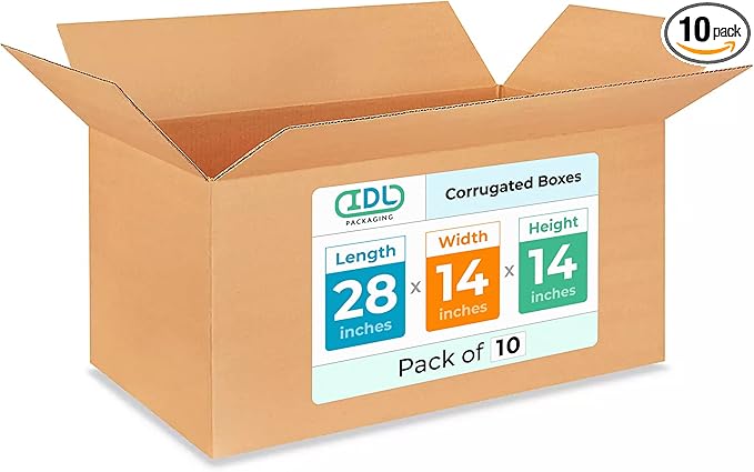 Extra Large Shipping & Moving Boxes 28x14x14 inches (10-Pack) - Extra Strength 200 lb vs Regular - Corrugated Durable Packing Boxes - Large Moving Box - Cardboard Box for Moving by IDL Packaging