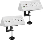 Nightstand Edge Mount Power Strip with USB-C Ports Tabletop Surge Protector Desk Clamp Power Sockets with 3 AC Outlets &4 Fast Charging USB Ports for Home Office Hotel and Dormitory (White(2-Pack))