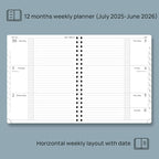 POPRUN Planner 2025-2026, Horizontal Weekly Notebook Jul.25-Jun.26 (Large 8.5''x 10.5''), Academic Calendar Book with Monthly Tabs, Spiral Soft Cover, Inner Pocket, 100 GSM - Lavender