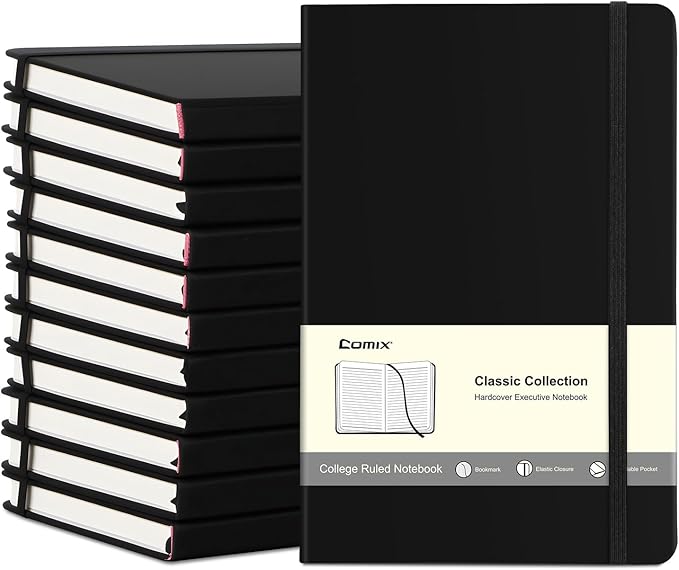 COMIX 12 Pack Lined Journal Notebooks for Work, 240 Pages, Medium 5.5" x 8.3", Hardcover Journaling Notebook for Women & Men, Fits for School Home Church