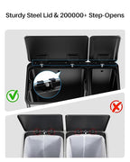 Dual Trash and Recycling Bins for Kitchen, 13.2 + 5.2 Gal (50+20L) Stainless Steel Trash and Recycle Bin Combo with Soft-Close Lid, Large Garbage Cans for Kitchen Home with 2 Magnets Sticker, Silver