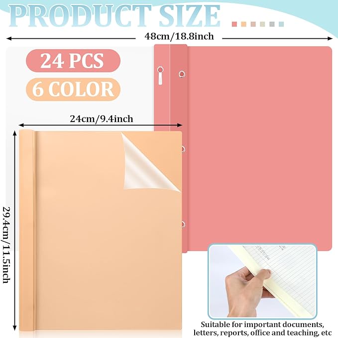 24 PCS Retro Plastic Report Covers with 3 Prongs Clear Front Presentation Folders 3 Prong Folders for Resume Portfolio Document Report Letter Proposal School Classroom Office Supplies (Vintage)