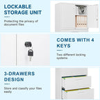 PEUKC 3-Drawer Metal File Cabinet, Lateral Vertical Filing Cabinets for Home Office, Locking Cabinet with Storage Shelves, Legal/Letter/A4 Size Office File Cabinet,(White, Assemble Required)
