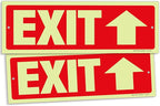 iSYFIX Exit Signs with Directional Up Arrow - 2 Pack 12x4 Inch Glow in the Dark for Business, School, Office, Warehouse - Durable 40 Mil Polystyrene, UV Laminated, Waterproof, Scratch & Fade Resistant