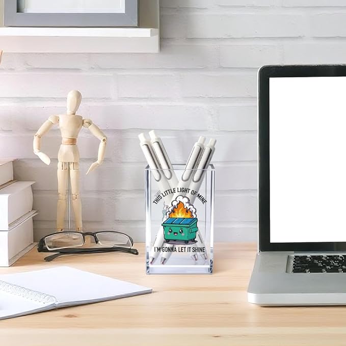 Vgrti This Little Light of Mine I知 Gonna Let It Shine Acrylic Cosmetic Pencil Pen Holder Cup, Funny Dumpster Fire Pen Holder Cup for Office, Inspirational Sarcastic Work Gifts for Women Men Coworkers