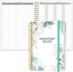 Inventory & Sales Log Book for Small Business – Inventory Ledger Book, Inventory Notebook, Order Tracker for Purchases, Sales & Reorders, 5.8" x 8.5", Teal Floral