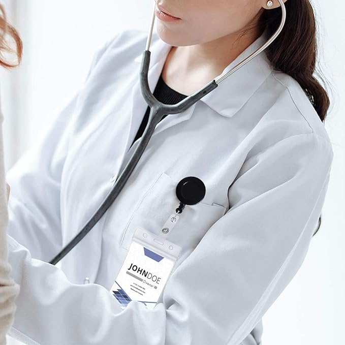 100 Pack Retractable Badge Reel Clips with 100 Pack Vertical ID Card Holders Retractable Badge Holders with Clip ID Badge Clips with Name Card Holder for Nurses Office School,Black