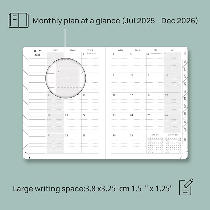 POPRUN 2025-2026 Monthly Planner (A5 8.5" X 6.25"), 18-Month Calendar Book (Jul.25 - Dec.26) with Monthly Tabs, Hardcover, Inner Pocket, 100GSM Thick Paper -Haze Blue