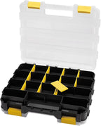 Hardware Organizer Box 34 Compartments Small Parts Organizer with Removable Dividers Durable Plastic Double Side Tools Box Screw Organizer For Nuts, Bolts, Screws, Nails, Small Hardware (Yellow)