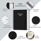 Daily Planner 2026 Full Page Per Day- 2026 Daily & Monthly Planner from January 2026 to December 2026, Day Planner 2026 with 12 Months Tabs, 6.4" x 8,5", Black