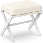 BAMBOOHOMIE Foldable Foot Stool Ottoman, Modern Foot Rest with Bamboo X Legs & Thick Foam Cushion, Folding Foot Stools Small Padded for Bedroom Living Room, Footstool for Chair Couch (White - White)