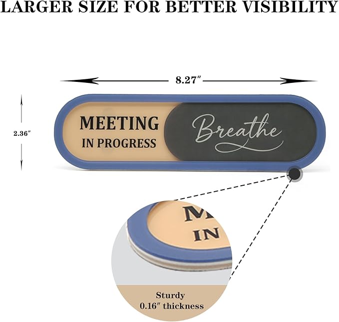 In a Meeting Office Door Sign with Slider - "Breathe" Offices Status Indicator (Meeting in Progress/Available), Adhesive Back & Extra Magnets, Acrylic Privacy Sign for Home Office, Studios & Workspaces