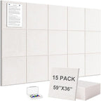 G Gamit Large Felt Wall Tiles Bulletin Board 59”x36”,Large Cork Board Alternative with 60 Pushpins,15 Pack Felt Pin Board with 112 Safe Removable Adhesive Tabs for Home Office School (Oatmeal)