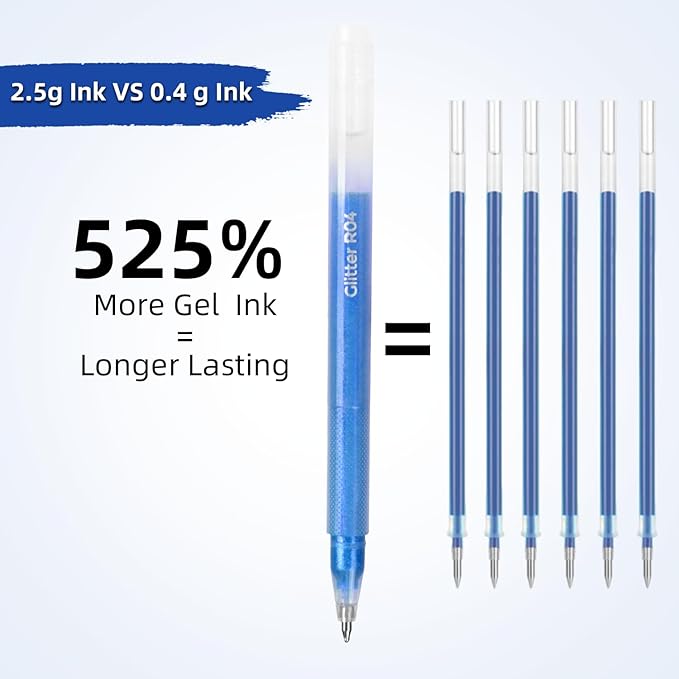 CAISEXILE 12 Blue Glitter Gel Pens Set, 1.0 mm Fine Point for Black Paper & White Paper, Large Capacity Pens for Journaling, Adult Coloring Books, Drawing, Note Taking, Highlighting