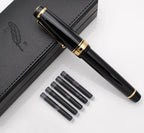 xixixiaozhu Metal Big Fountain Pen, Medium Nib 0.7mm, Includes Ink Converter & 5 Cartridges, Glossy Piano Painted Finish (Black)
