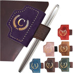 Personalized Mark Bookmark with Pen Holder, Leather Magnetic Book Marker 26 Letters,Custom Initials Page Marks, Gifts for Book Lovers Readers Men Women (Purple, C)