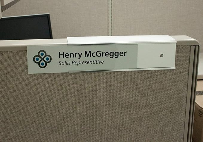 Over the Cube The Original Quality Aluminum, Changeable Cubicle Nameplate Holder, Satin Silver Base, and Silver Name Plate Holder, (2.25" cubicle wall depth) - Made in the USA