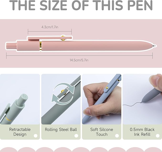 UIXJODO Gel Pens, 6 pcs 0.5mm Black Ink Pens Gold Morandi Barrel Fine Point Smooth Writing Pens Quick Dry Pen for School Office Supplies, Gifts for Girls Women